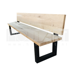 Bank U-poot rugleuning staal met massief eiken