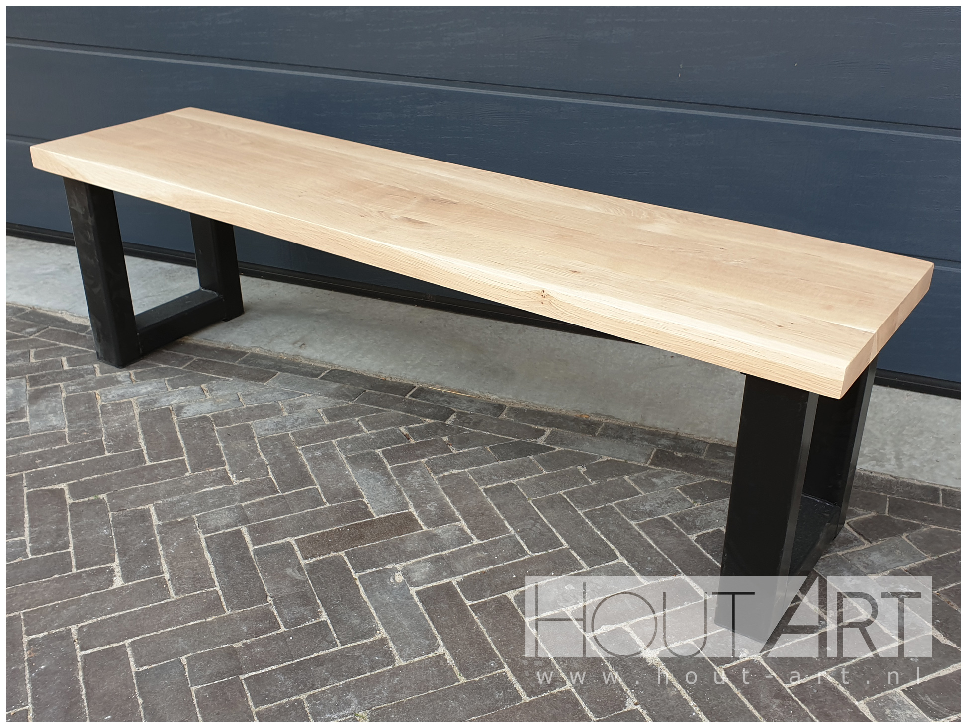 Bank u-poot staal met massief eiken van Hout-Art.