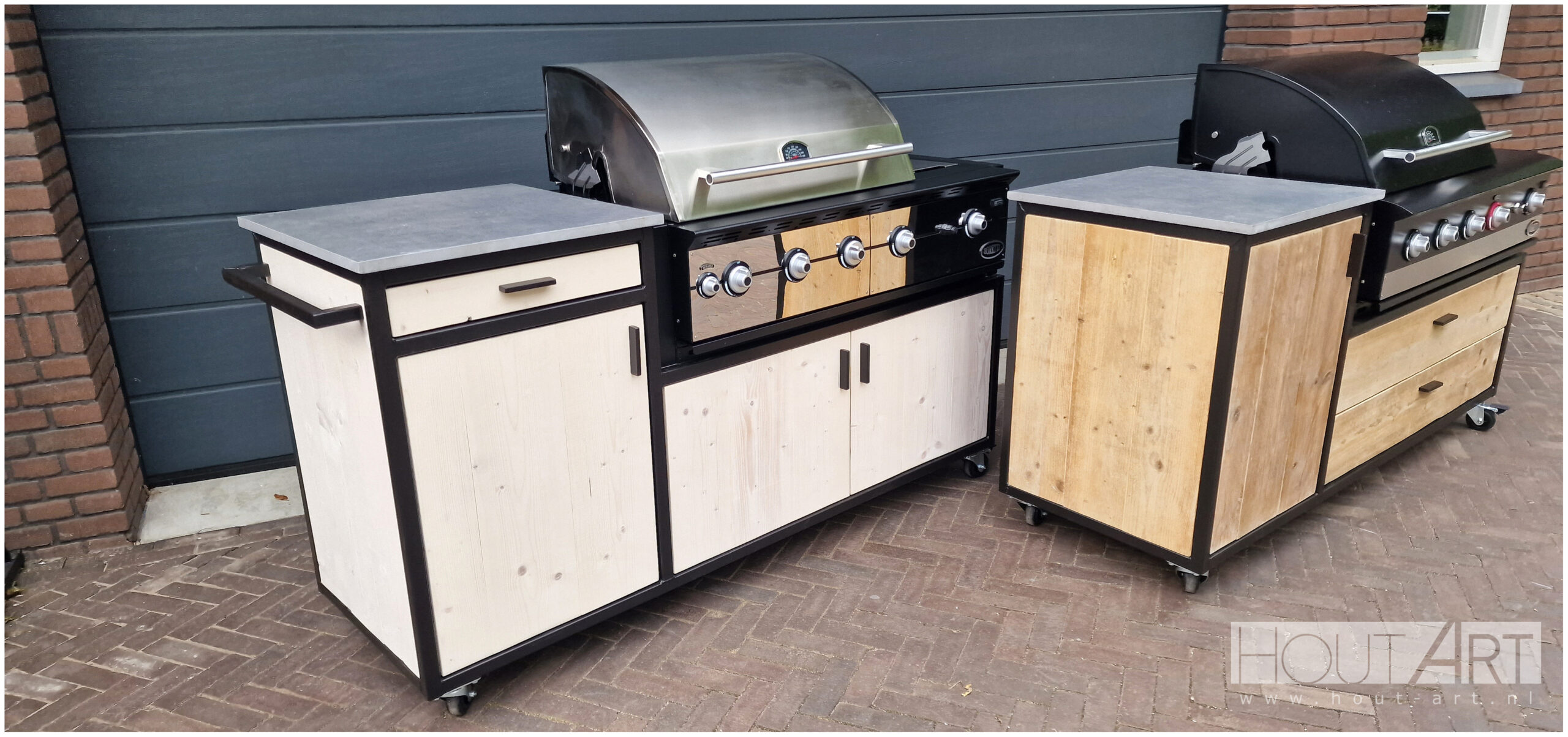 Buitenkeuken stalen frame luxe enkel voor Boretti Ligorio of Ibrido Top. staal, stalen frame, zwart gepoedercoat, handdoekrek, hout-art, houtart.