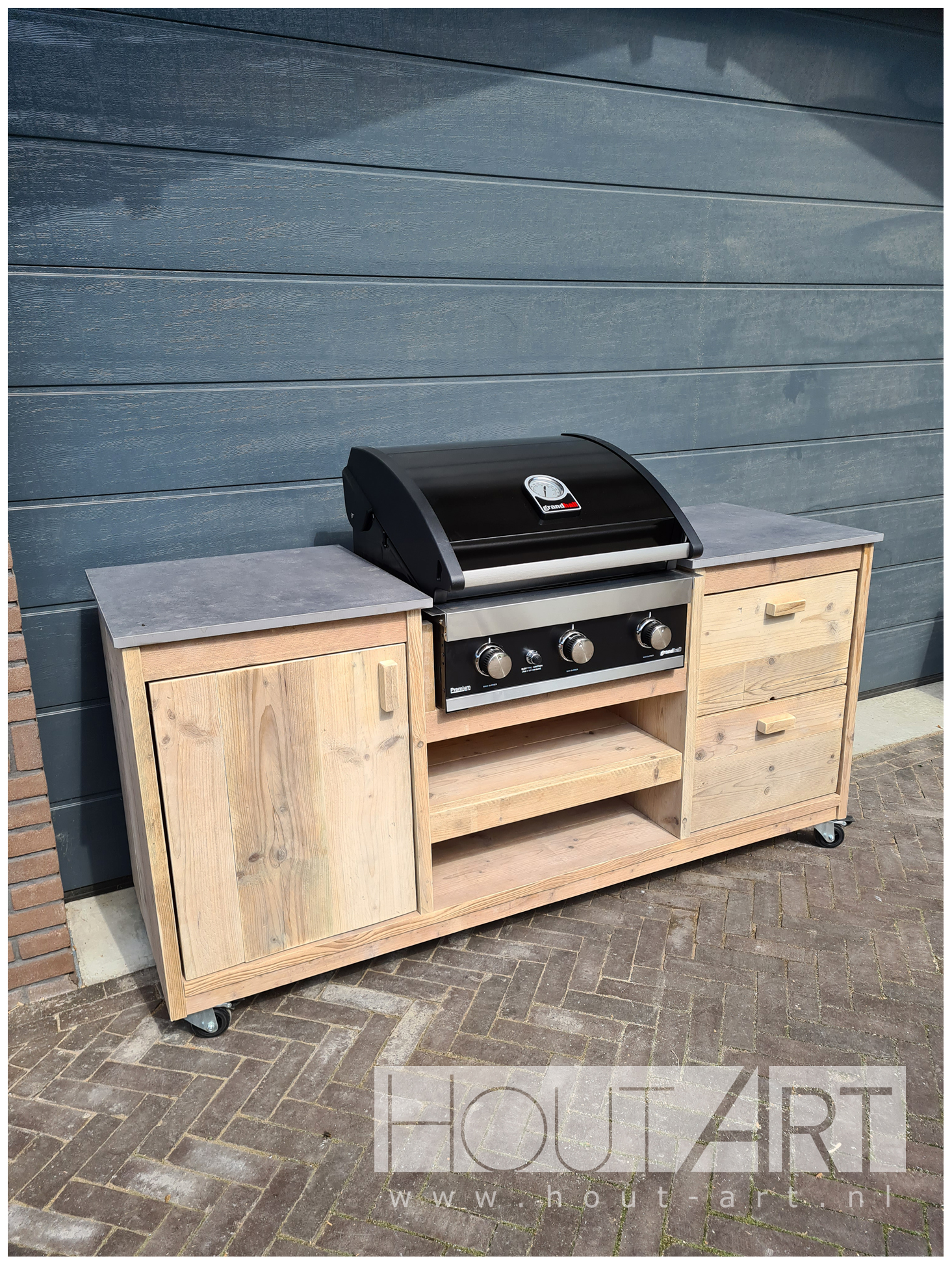 Buitenkeuken luxe grandhall premium G3 of G4 van steigerhout van Hout-Art.