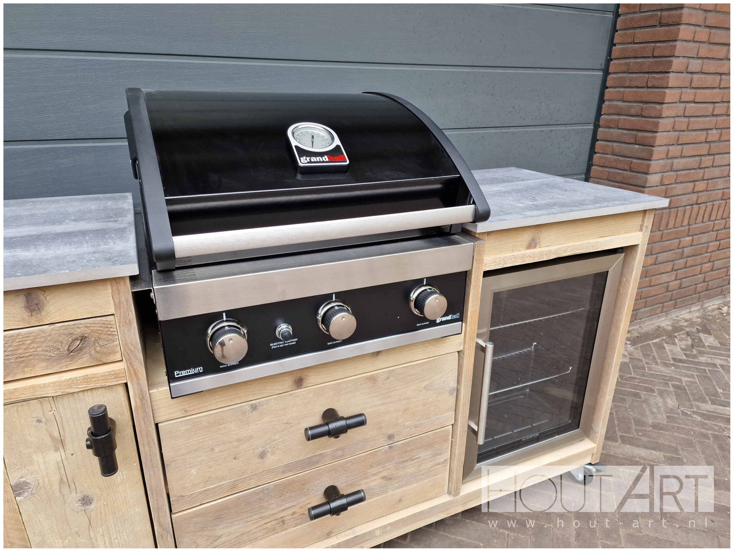 Buitenkeuken luxe dubbel fridge grandhall premium g3 en g4 van steigerhout door Hout-Art.