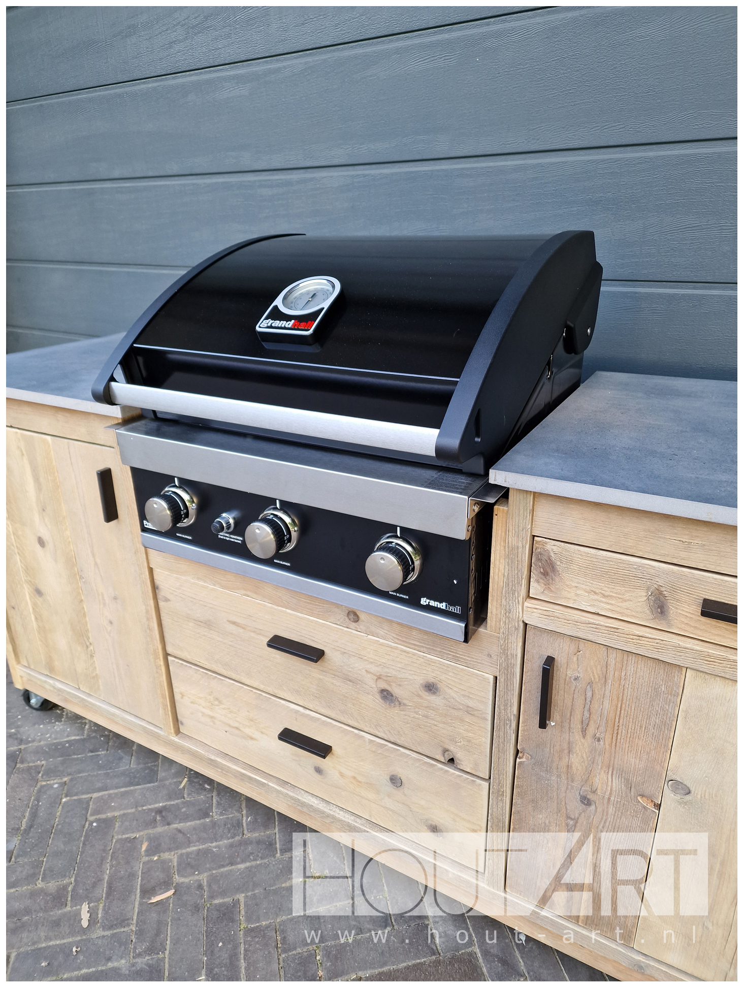 Buitenkeuken luxe dubbel grandhall premium G3 of G4 van steigerhout van Hout-Art.