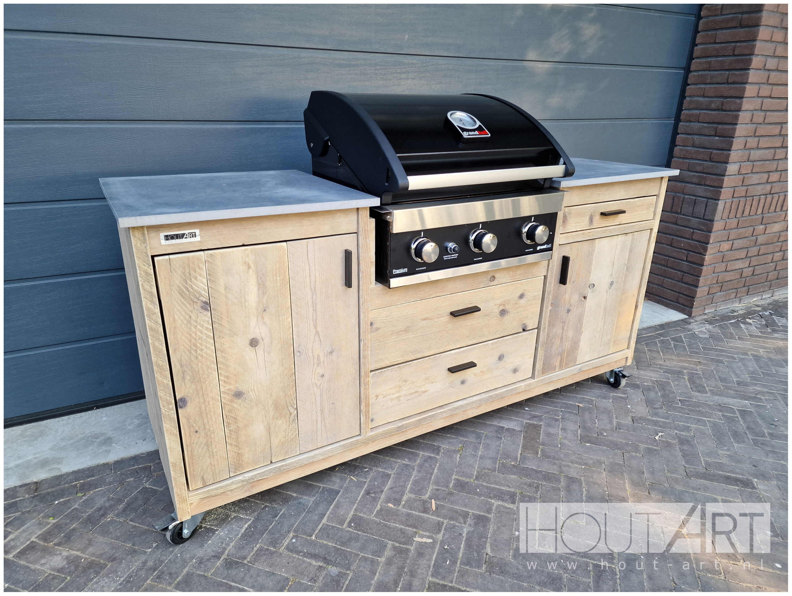 Buitenkeuken luxe dubbel grandhall premium G3 of G4 van steigerhout van Hout-Art.