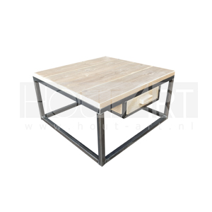 Salontafel stalen kubus lade(s) met steigerhout