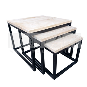 Salontafel SET 3x stalen kubus met eiken