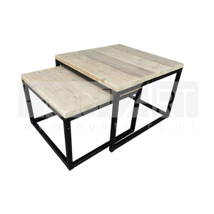 Salontafel SET 2x stalen kubus met steigerhout