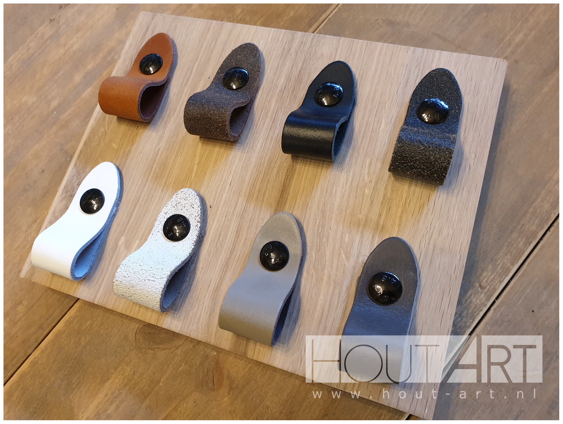 Leren handgrepen lus diverse kleuren van Hout-Art.