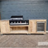 Buitenkeuken losse kast legplank fridge van Boretti Ibrido of Ligorio Top met spoelkeuken en grohe kraan van Hout-Art.