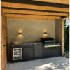 Buitenkeuken Boretti Ligorio en Ibrido Top van Hout-Art, mat zwart, met koelkast en keramische platen, BBQ, barbecue, kast, handgreep.
