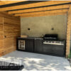 Buitenkeuken Boretti Ligorio en Ibrido Top van Hout-Art, mat zwart, met koelkast en keramische platen, BBQ, barbecue, kast, handgreep.