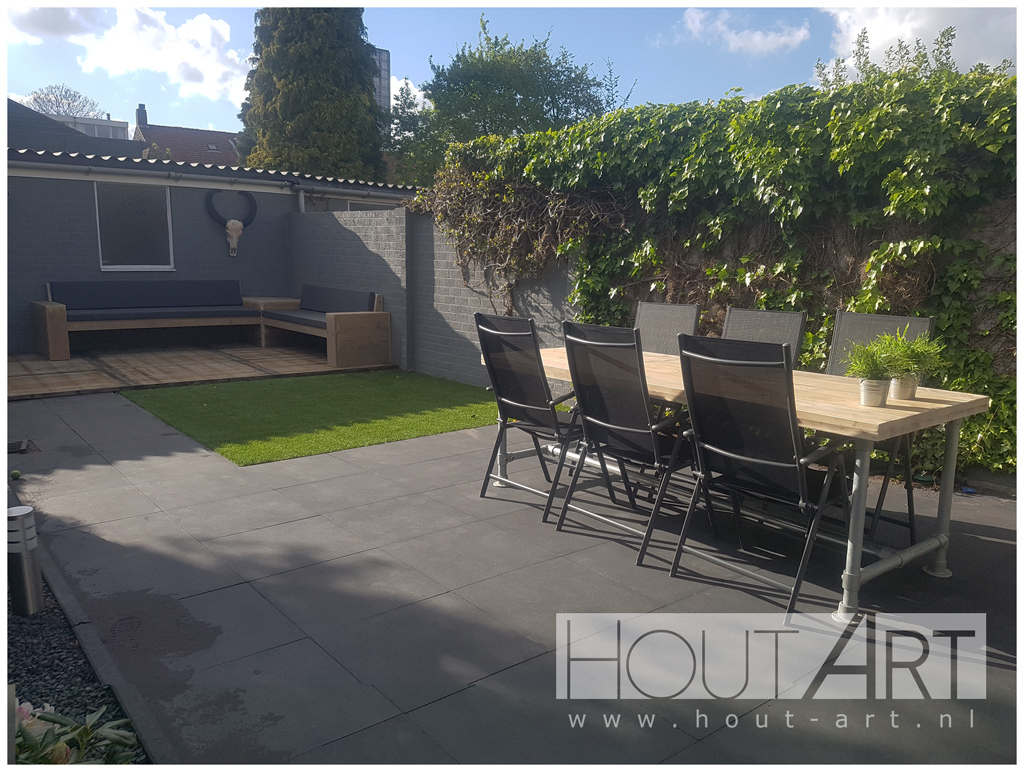 Tafel eettafel steigerbuis luxe met steigerhout van Hout-Art.