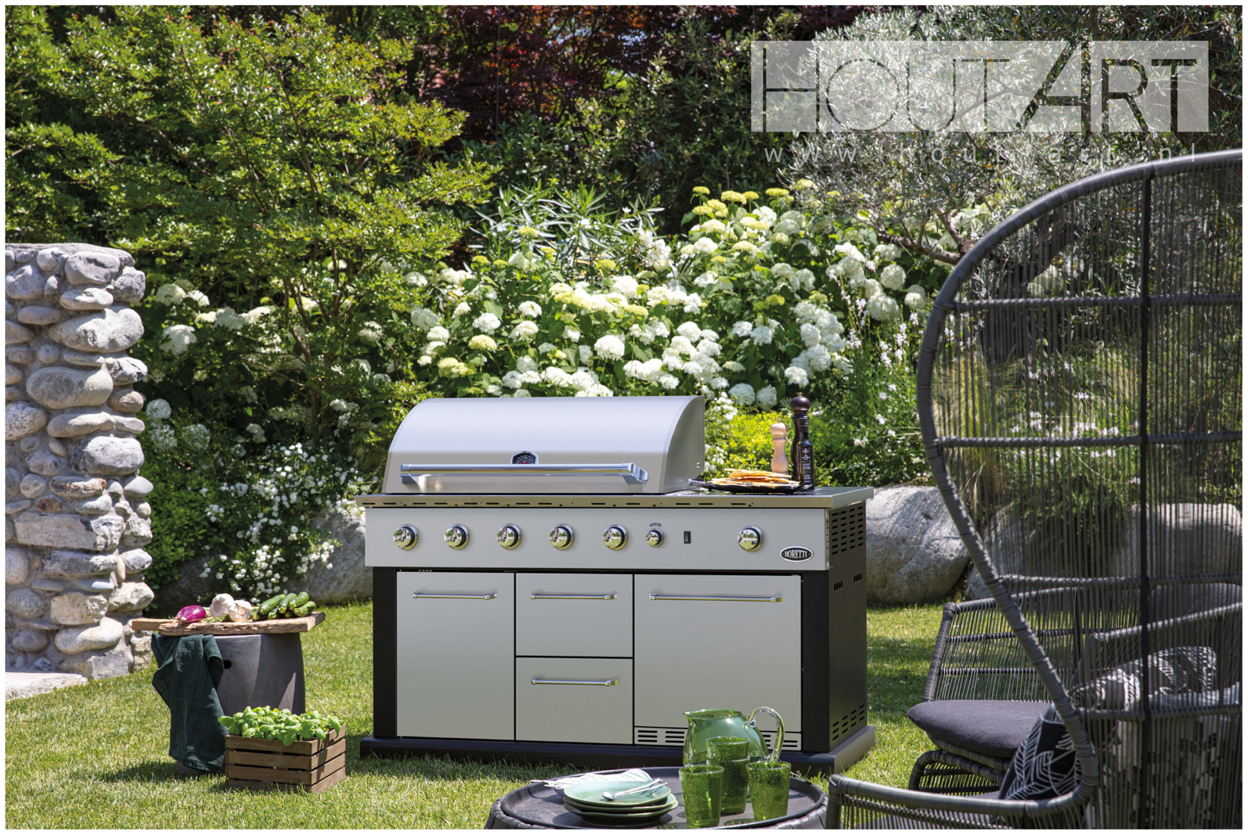 Boretti BBQ buitenkeuken Luciano Nero met koelkast van Hout-Art.