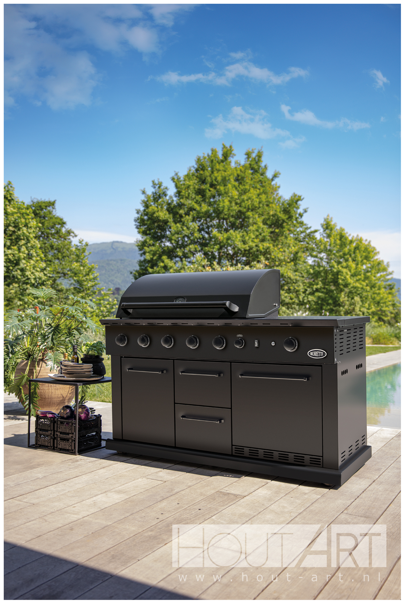 Boretti BBQ buitenkeuken Luciano Nero met koelkast van Hout-Art.