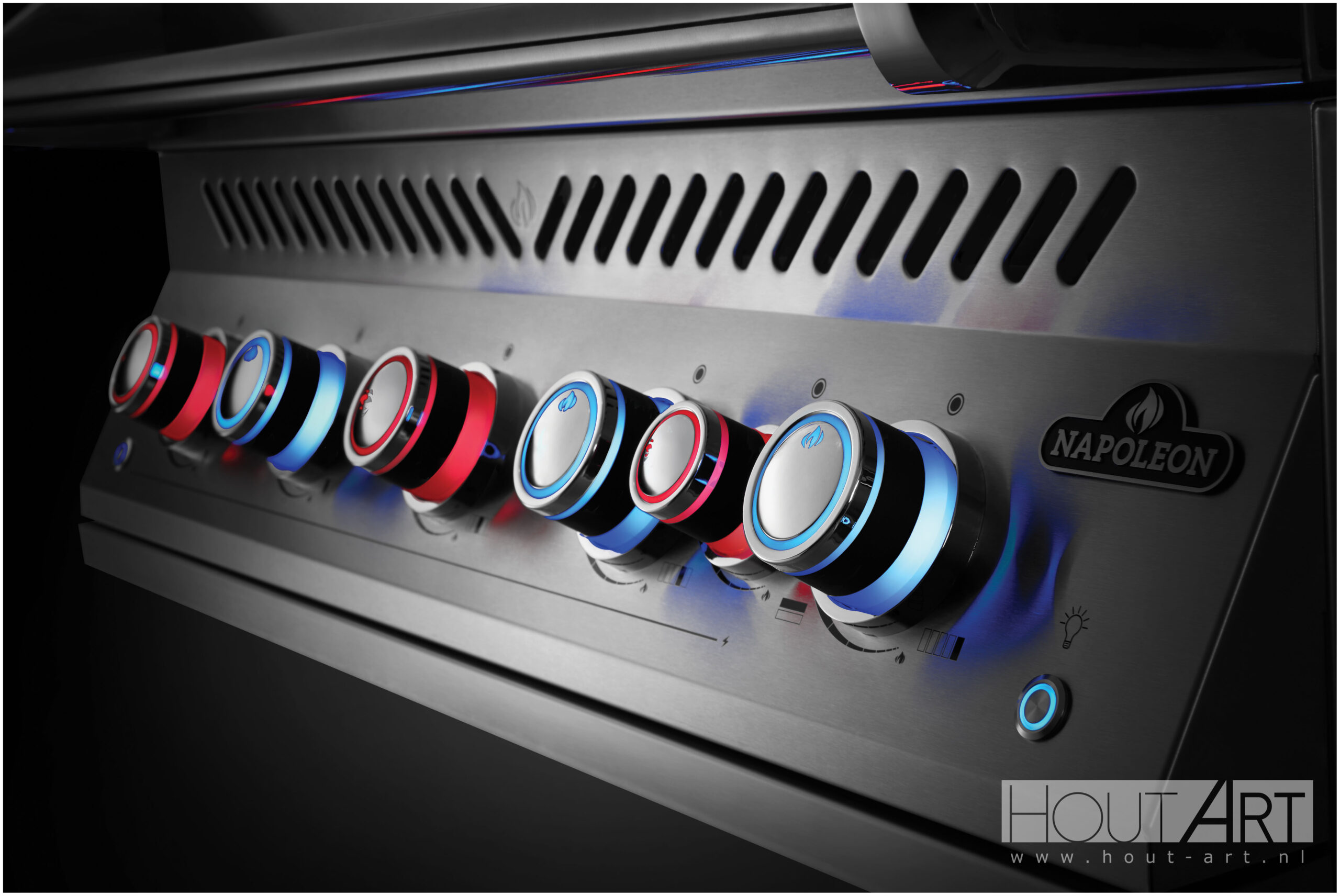 Inbouw BBQ Napoleon 700-serie dubbele hoofdbrander van Hout-Art.