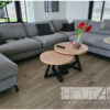 Salontafel set dubbele schuine u staal eiken rond van Hout-Art.