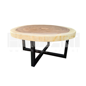 Salontafel Dubbele u staal met Suar rond