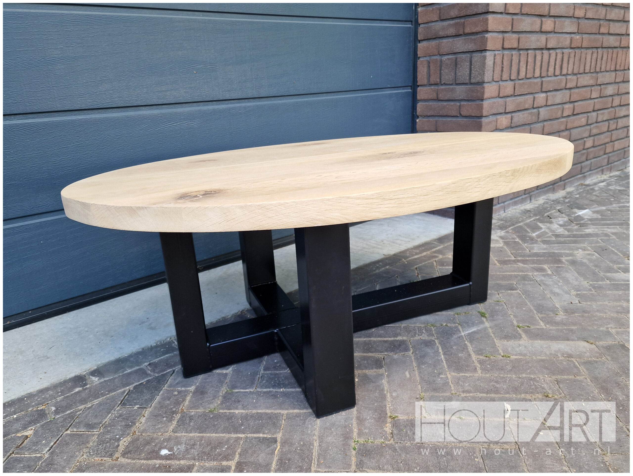 Salontafel ovaal dubbele u asymmetrisch met massief eiken van Hout-Art.