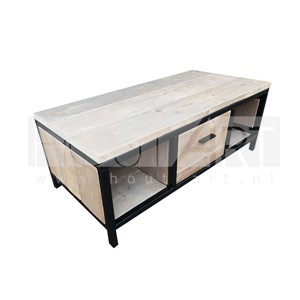Salontafel frame staal lades midden dicht steigerhout