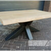 Salontafel matrix poot staal met massief eiken van Hout-Art, industrieel, matrixpoot, zwart, wit, poedercoating, houtart.