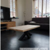 Salontafel matrix poot staal met massief eiken van Hout-Art, industrieel, matrixpoot, zwart, wit, poedercoating, houtart.
