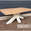 Salontafel matrix poot staal met massief eiken van Hout-Art, industrieel, matrixpoot, zwart, wit, poedercoating, houtart.