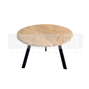 Salontafel losstaande schuine poten staal eiken rond