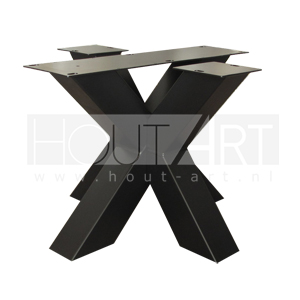 Set stalen salontafel dubbele X-poot 8x8cm zwarte poedercoating