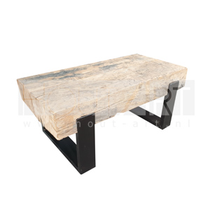 Salontafel stalen u-poot met oud eiken spoorbiels