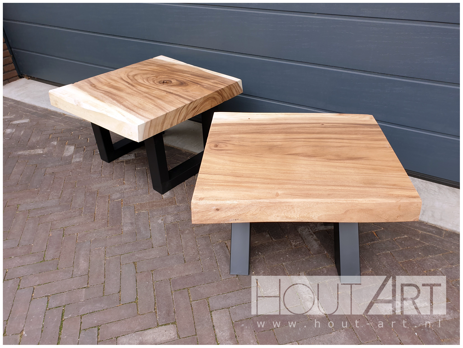 Salontafel u-poot staal met suar van Hout-Art.