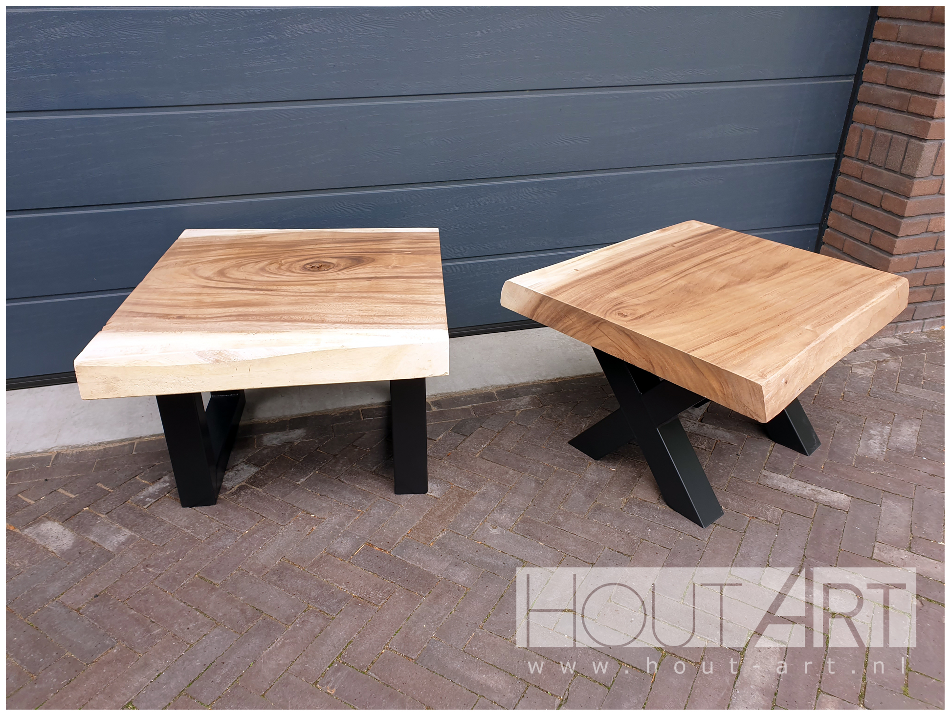 Salontafel u-poot staal met suar van Hout-Art.