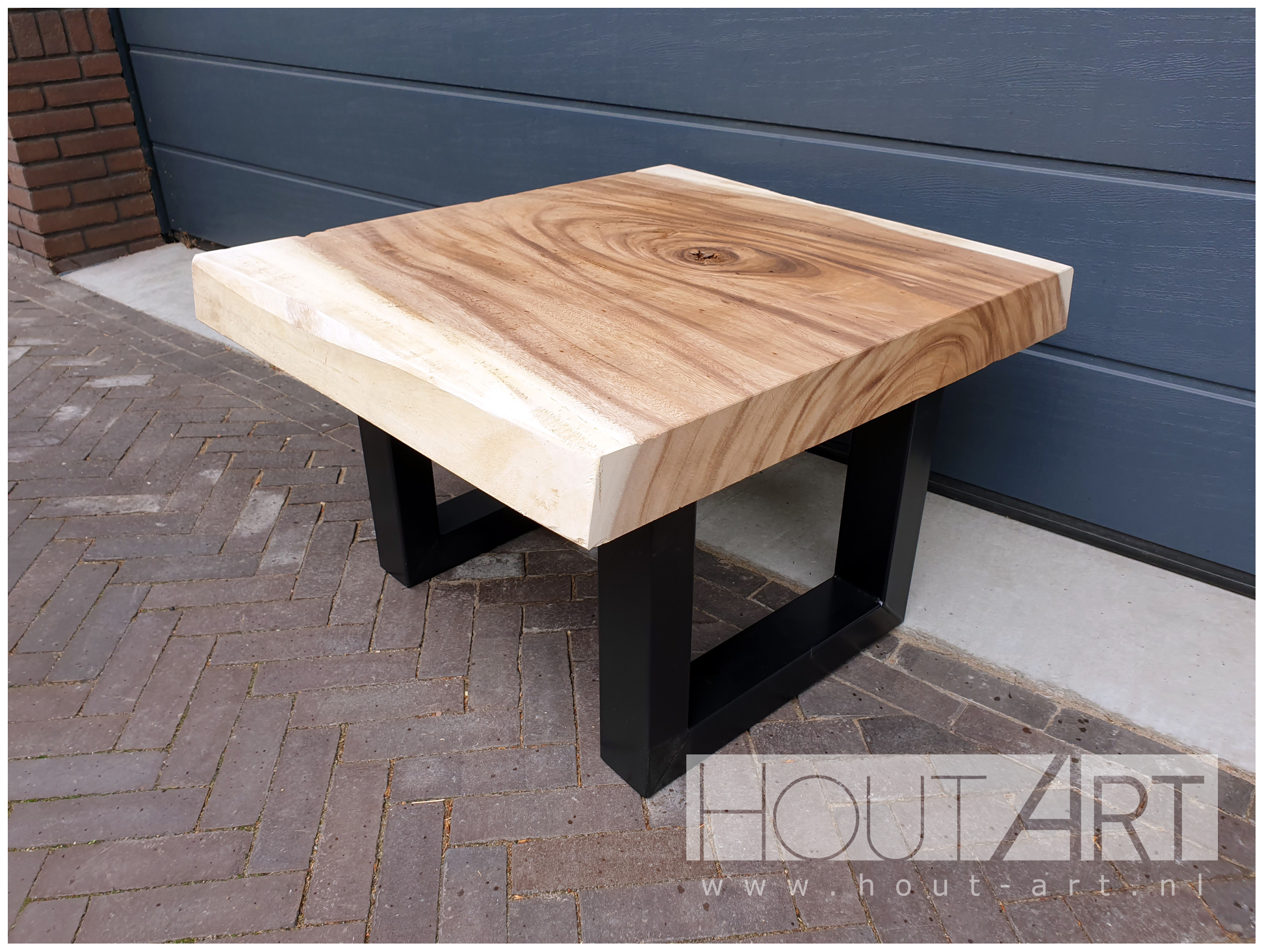Salontafel u-poot staal met suar van Hout-Art.