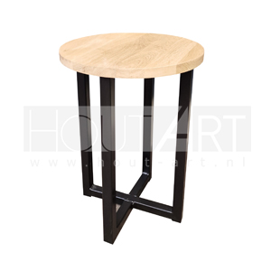 Bijzettafel Dubbele u staal eiken rond