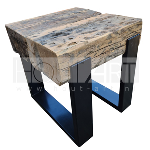 Bijzettafel stalen u-poot met eiken spoorbiels blok