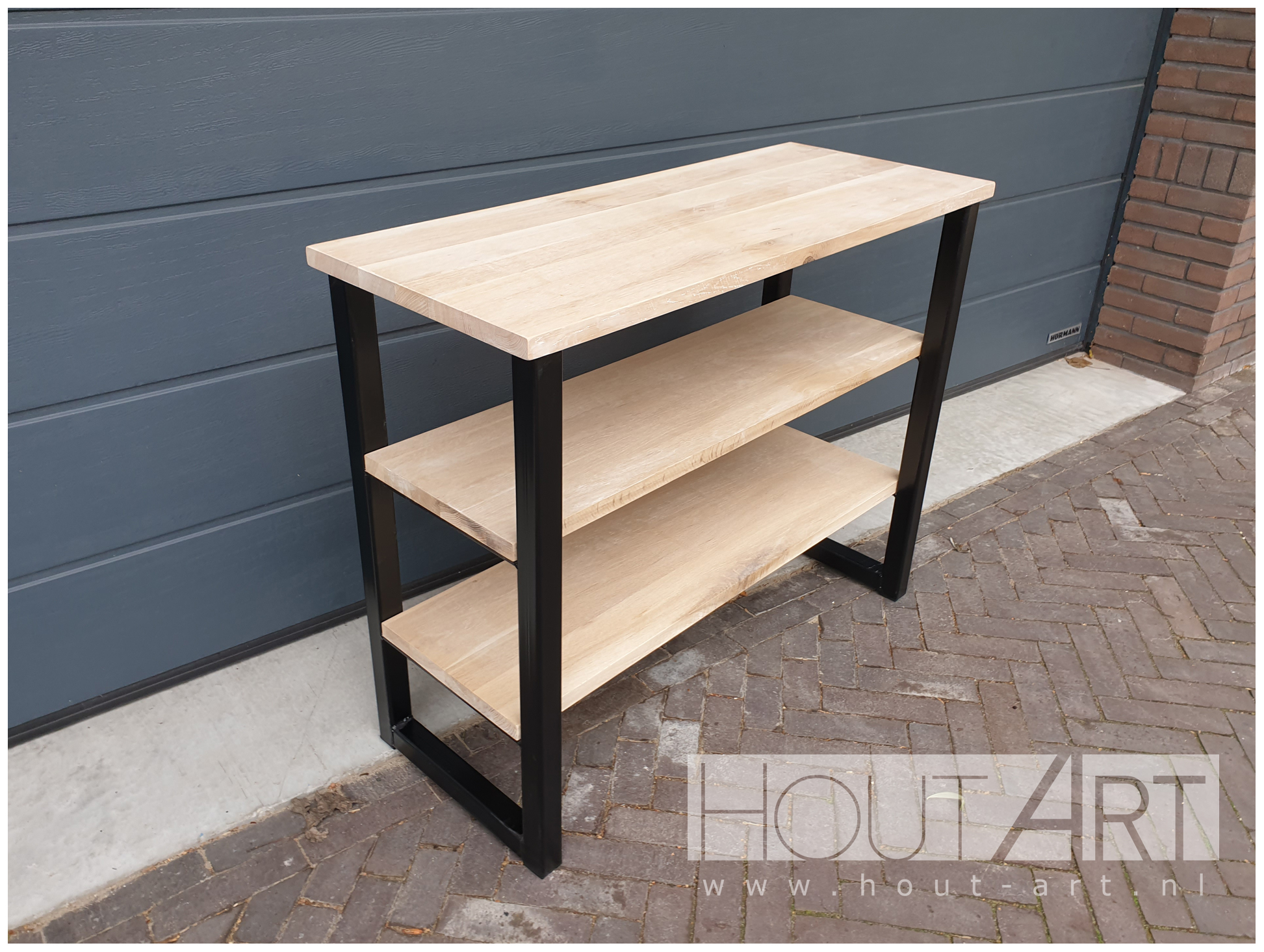 Sidetable stalen frame met legplanken eiken van Hout-Art.