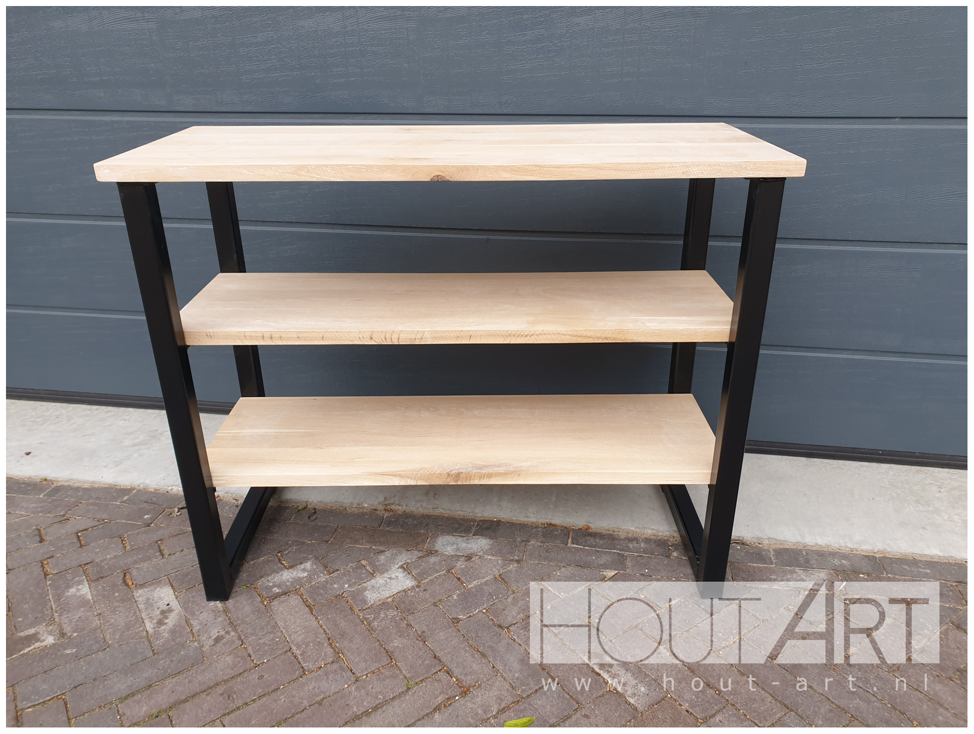 Sidetable stalen frame met legplanken eiken van Hout-Art.