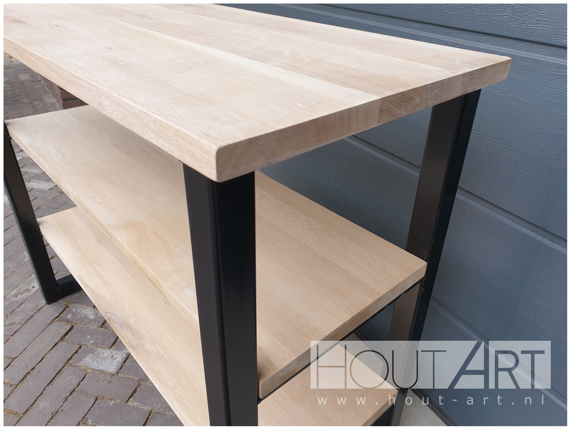 Sidetable stalen frame met legplanken eiken van Hout-Art.