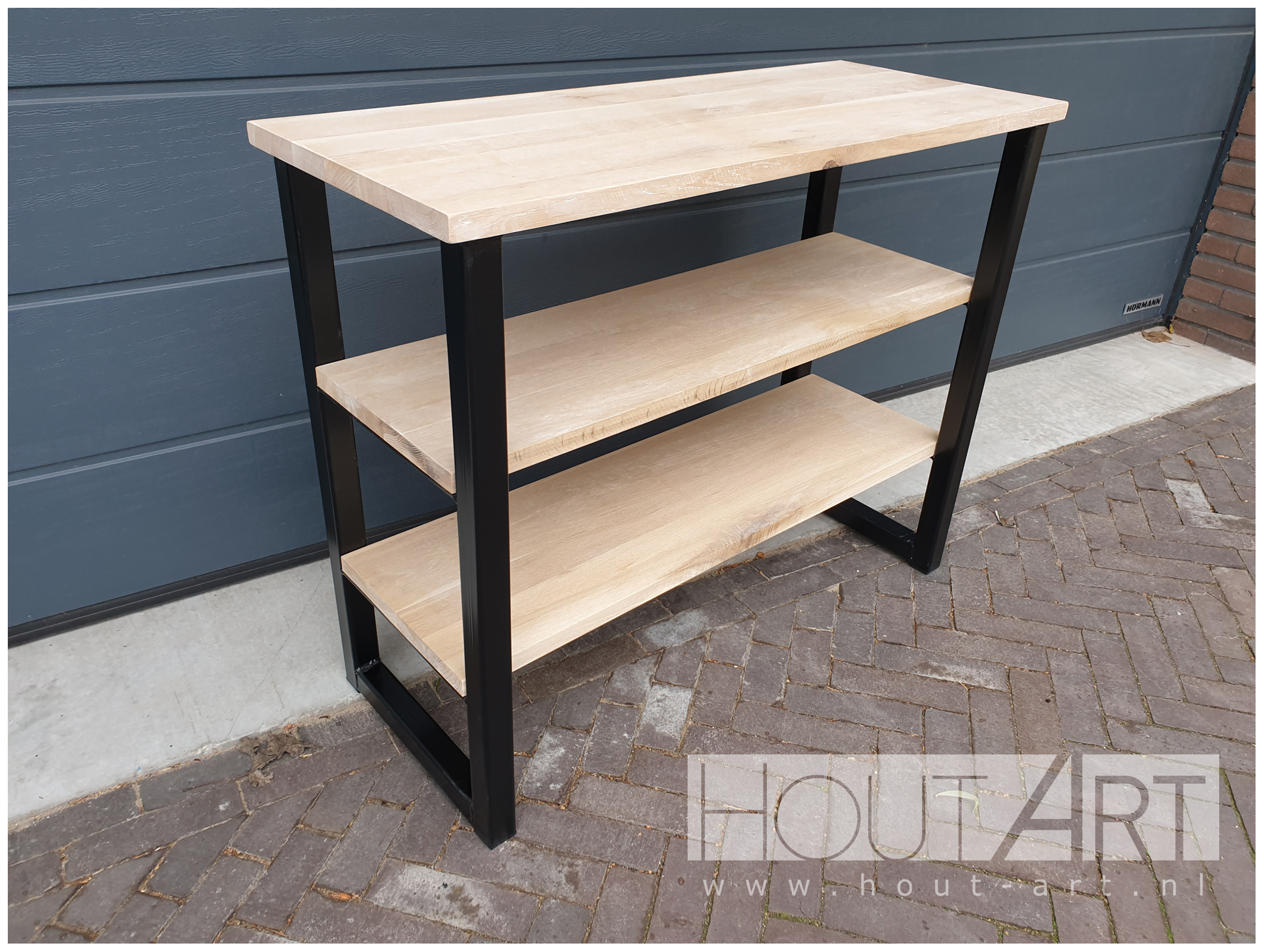 Sidetable stalen frame met legplanken eiken van Hout-Art.