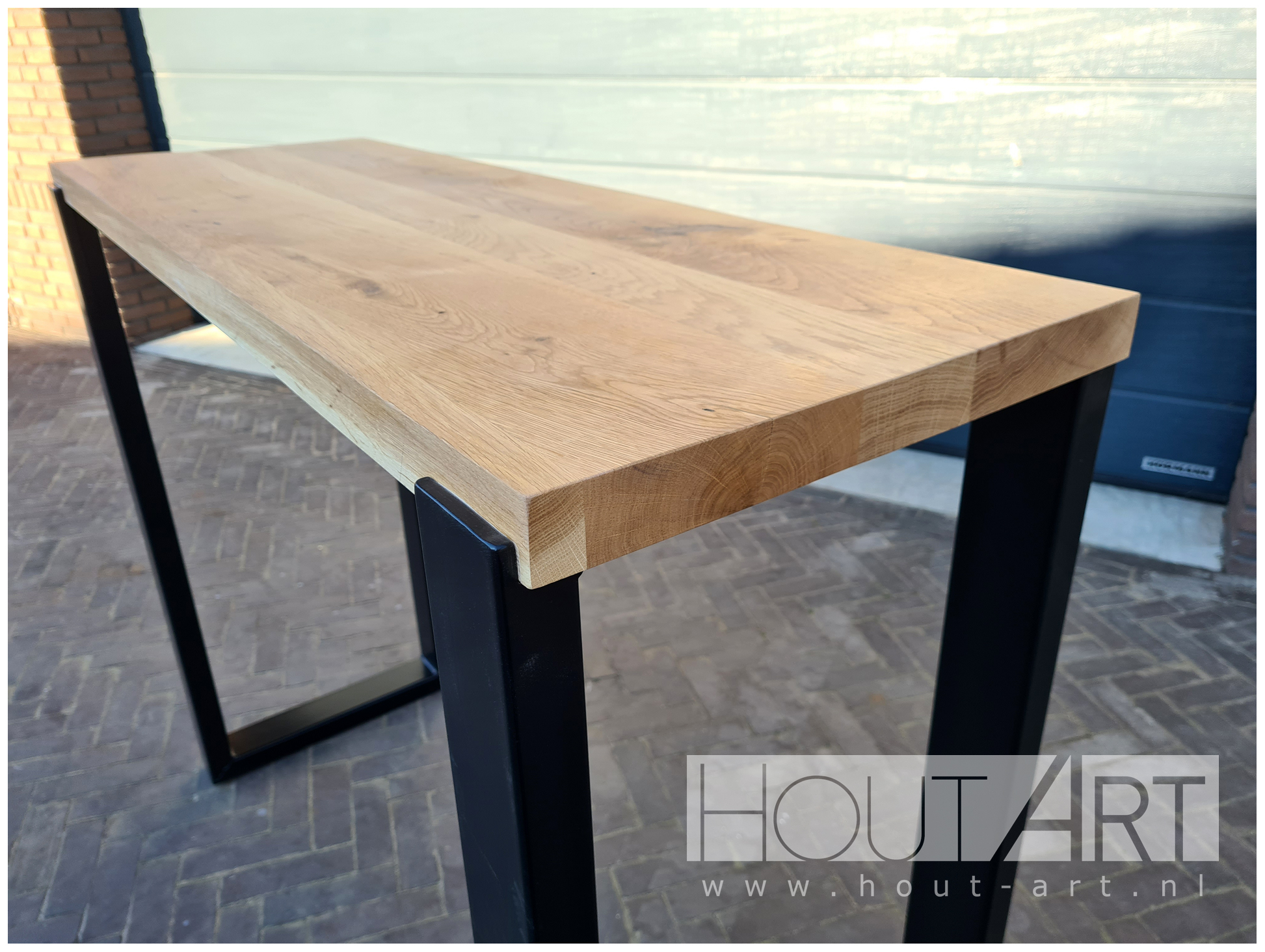 Bartafel stalen u-poot inliggend met massief eiken van Hout-Art.