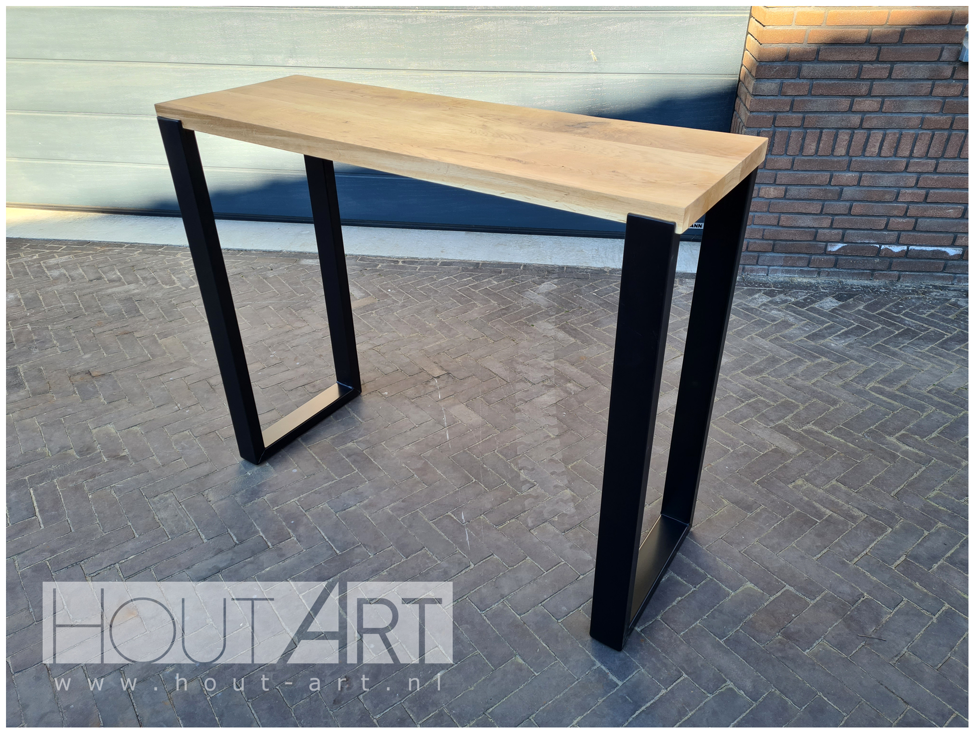 Bartafel stalen u-poot inliggend met massief eiken van Hout-Art.