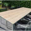 Tafel verzinkt stalen frame met inliggend steigerhout van Hout-Art. buitentafel, eettafel, tuintafel, verzonken, frames, gebruikt hout, houtart.