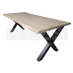 Tafel X-poot staal met massief eiken van Hout-Art.