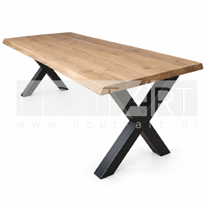 Tafel X-poot staal met massief eiken