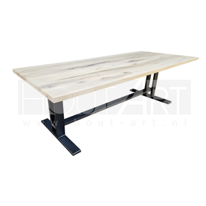 Tafel middenpoot kloosterframe staal met massief eiken van Hout-Art.
