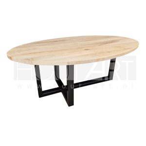 Tafel ovaal Design poot asymmetrisch staal met massief eiken