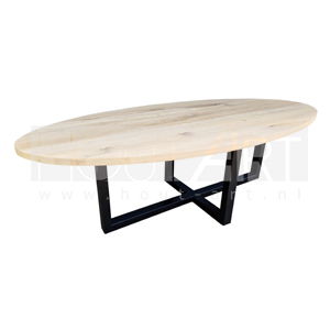 Tafel ovaal Design poot staal met massief eiken