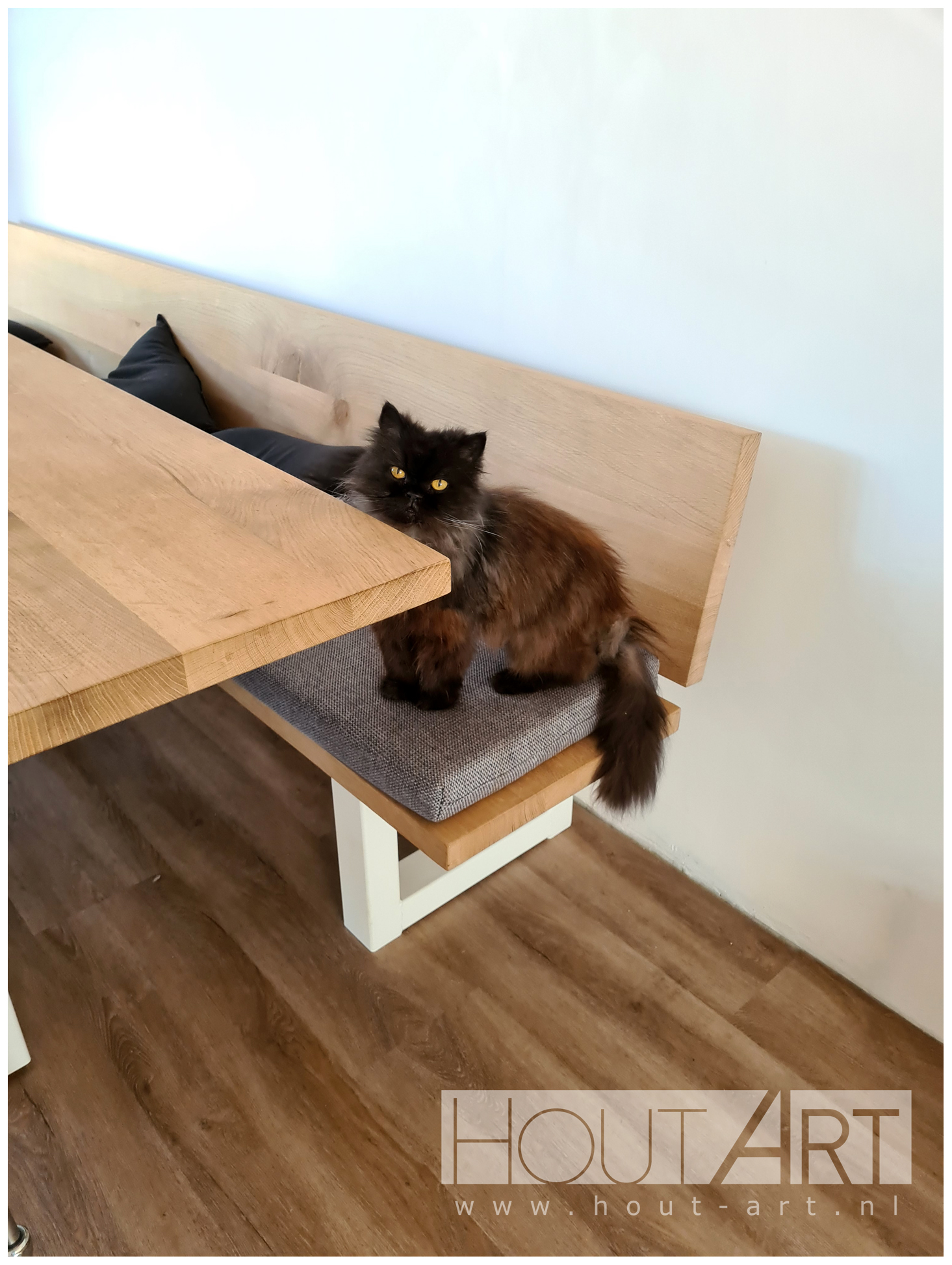 Bank u-poot rugleuning staal met massief eiken van Hout-Art.