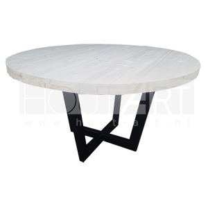 Tafel rond 3D trapezium staal met steigerhout