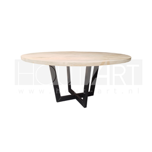 Tafel rond 3D trapezium staal met massief eiken