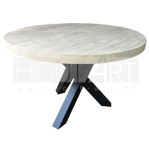 Tafel rond twister poot staal met steigerhout
