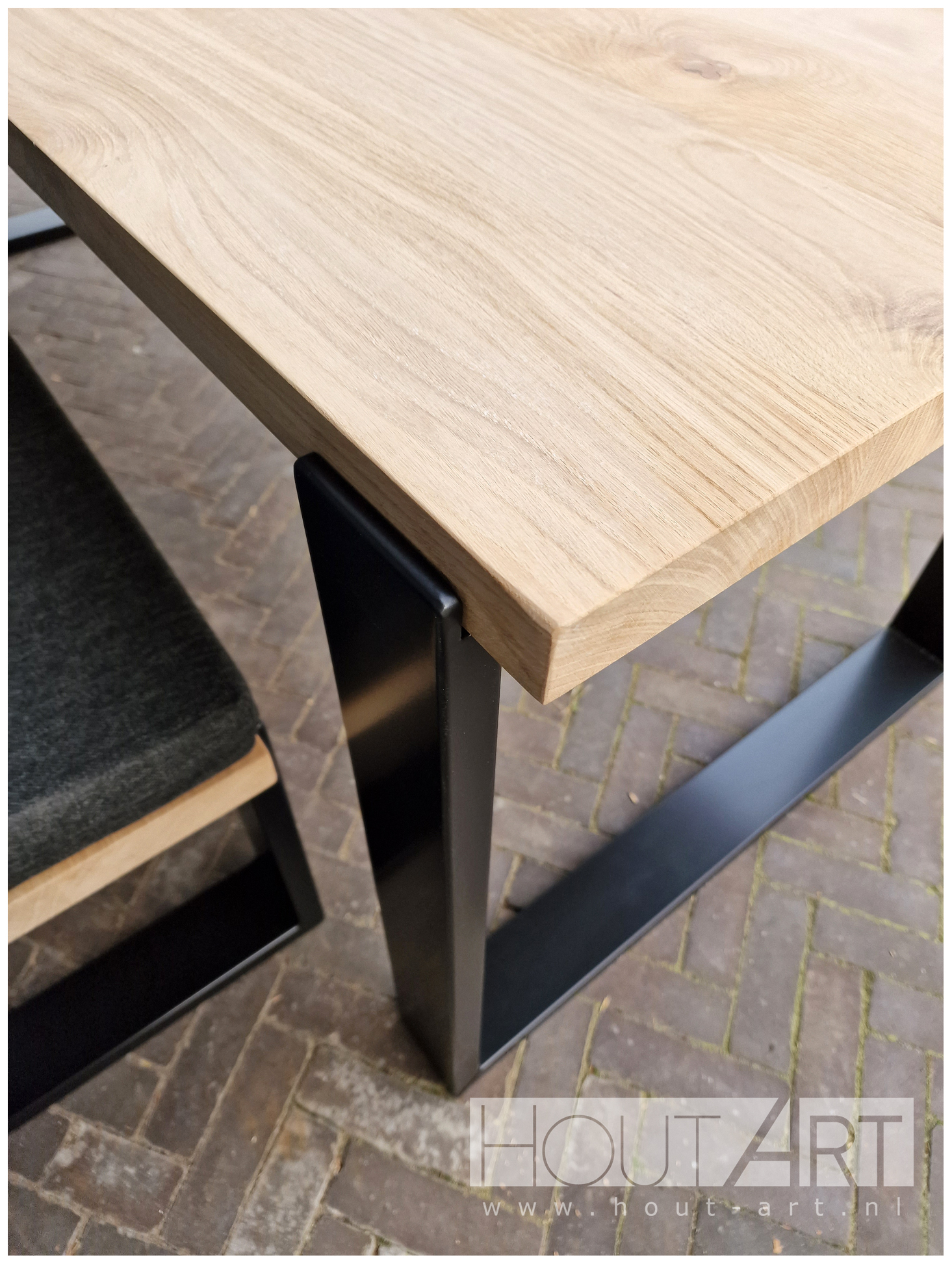 Bank u-poot inliggend staal met massief eiken van Hout-Art.